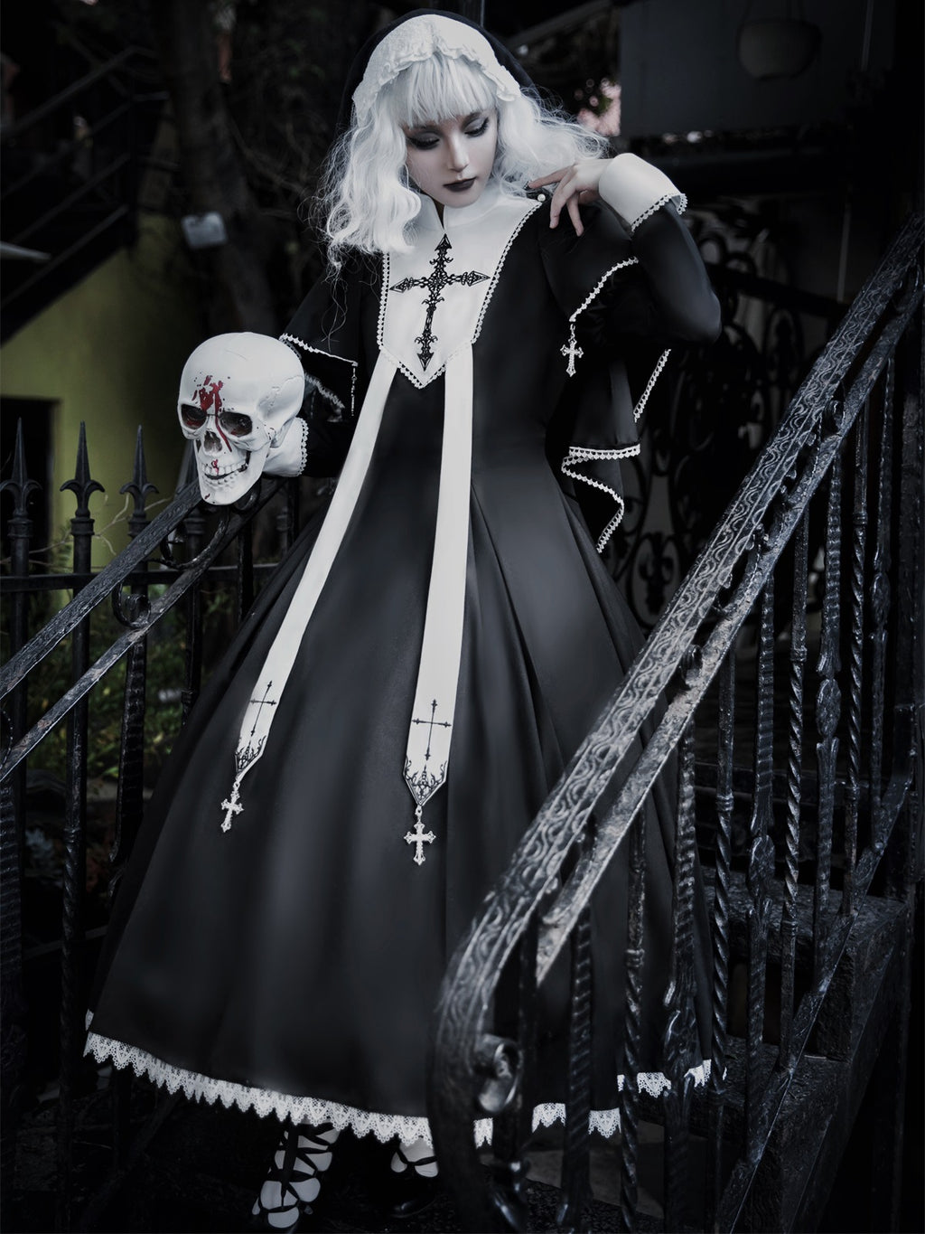 Cross Embroidery Sister Lolita Daily Dress Goth Dark Sweet Lolita