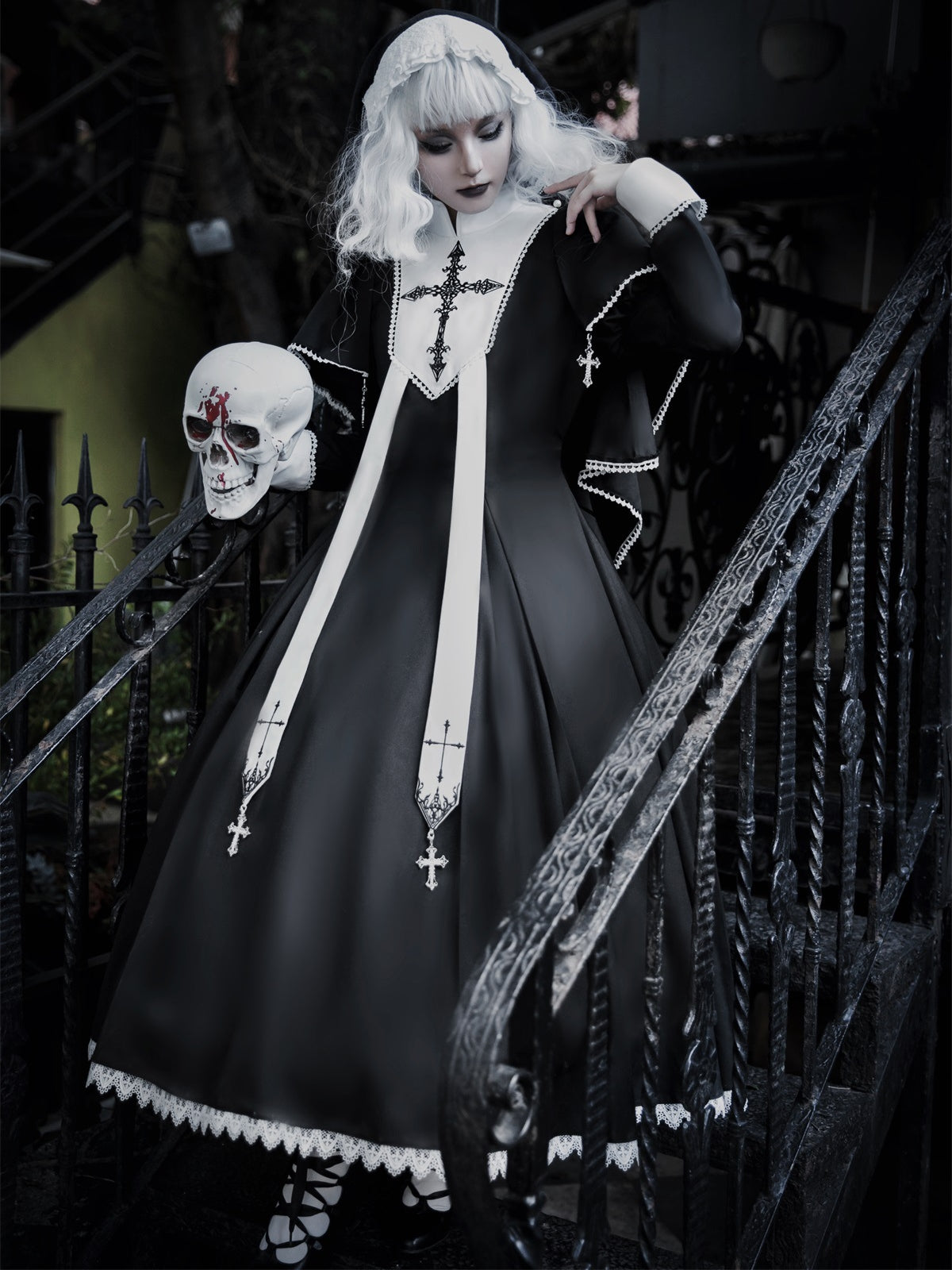Cross Embroidery Sister Lolita Daily Dress Goth Dark Sweet Lolita