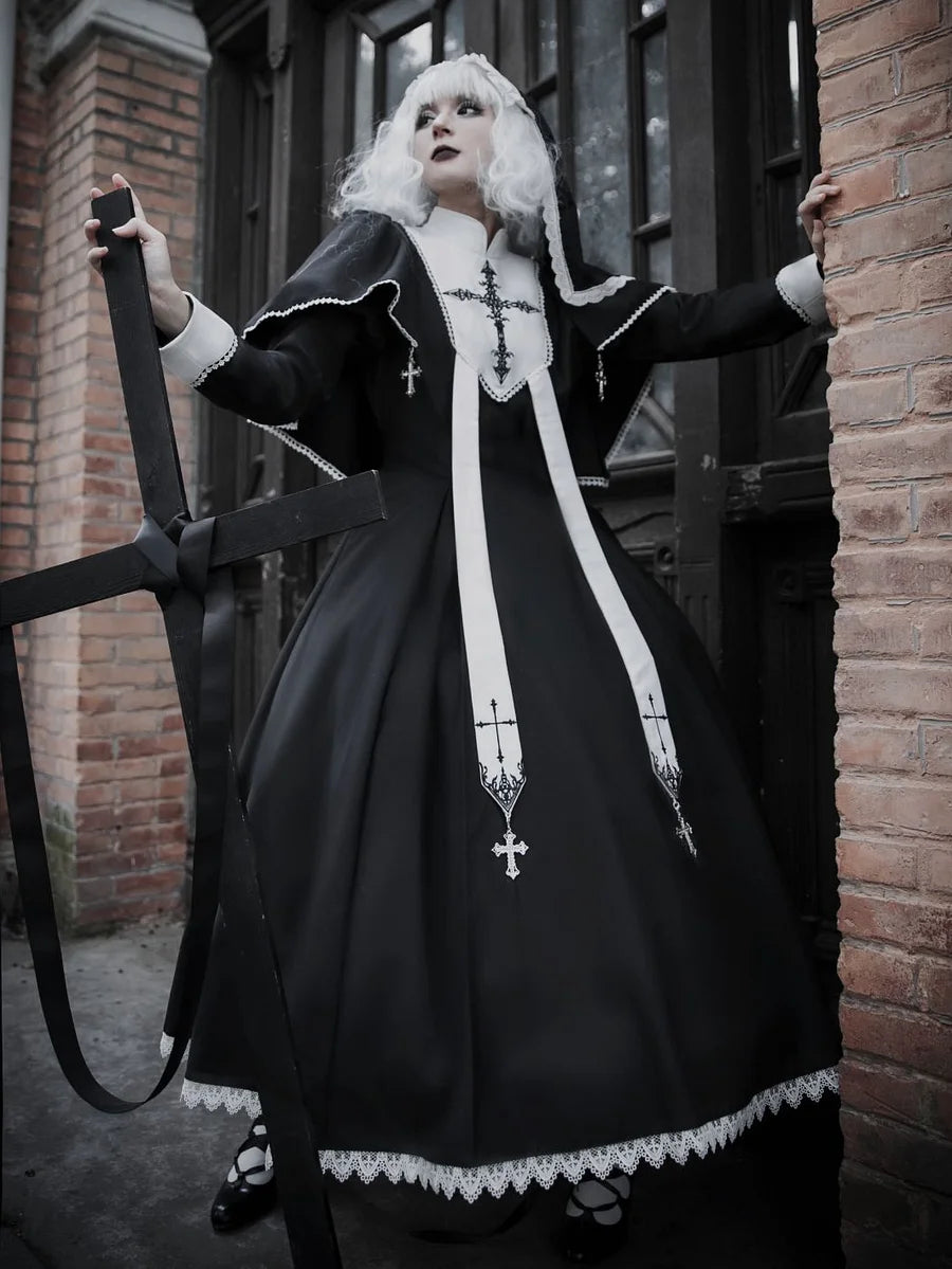 Cross Embroidery Sister Lolita Daily Dress Goth Dark Sweet Lolita