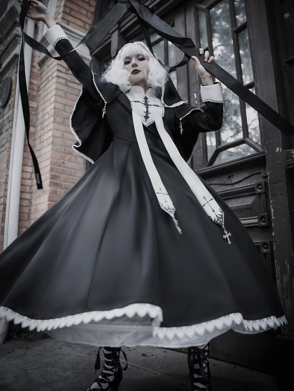Cross Embroidery Sister Lolita Daily Dress Goth Dark Sweet Lolita