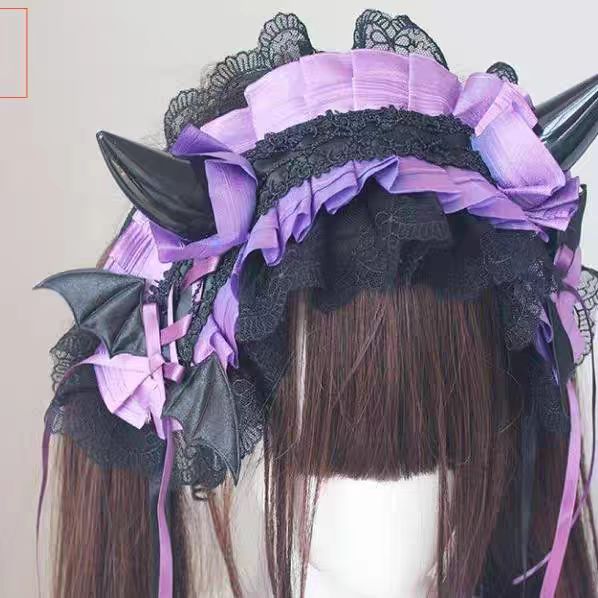 Lolita Accessories Headwear Devil's Horn Goth for Halloween Lace Ruffle Hair Accessories