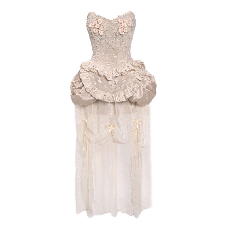 Ethereal Goth Lolita Dress with Blush Pink Tulle Corset Apricot Skirt