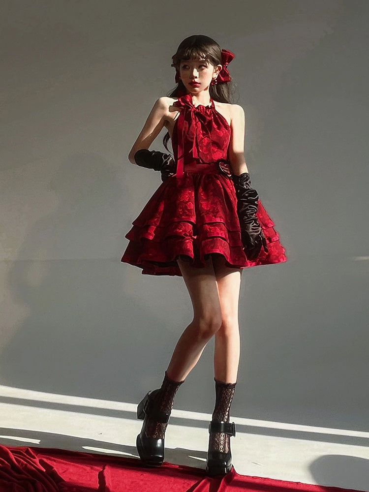 French Little Red Super Immortal Fluffy Princess Dress Female JSK