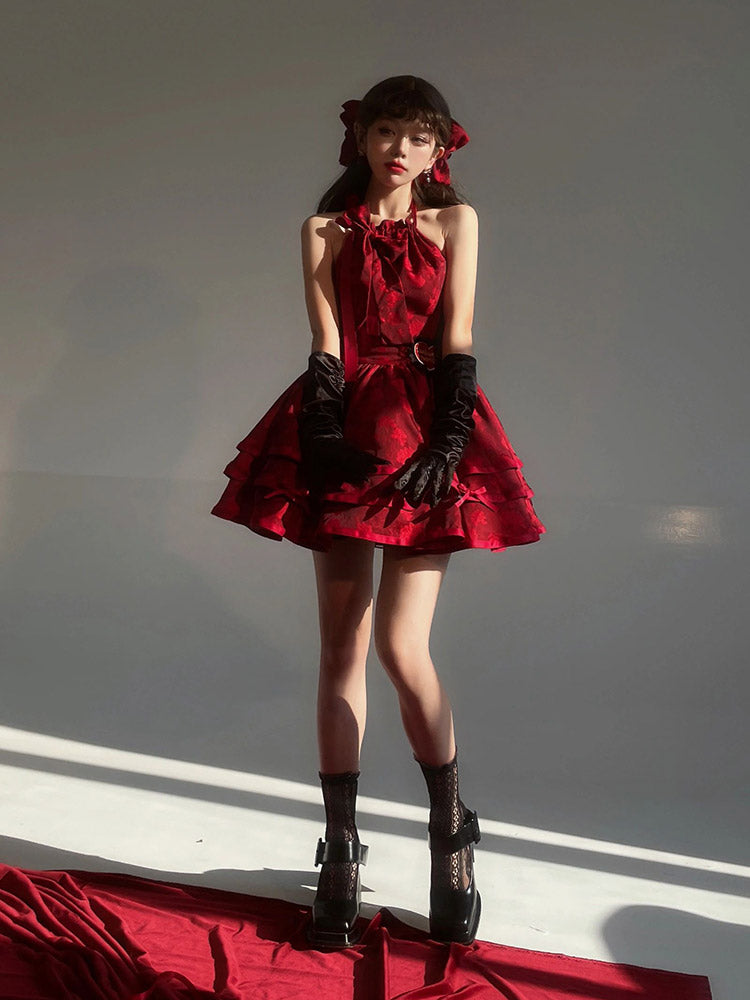 French Little Red Super Immortal Fluffy Princess Dress Female JSK