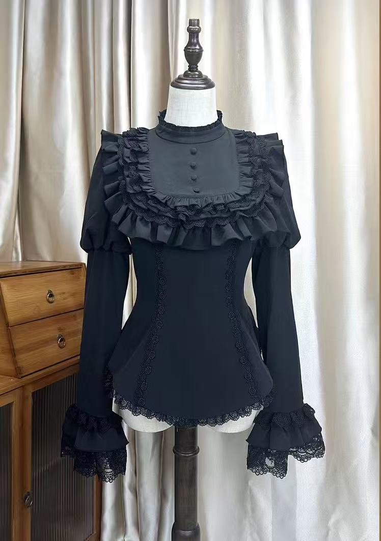 Goth Lolita Black Dark Witch Halloween Autumn Winter Waist-Cinched Plus Size Lolita Dress