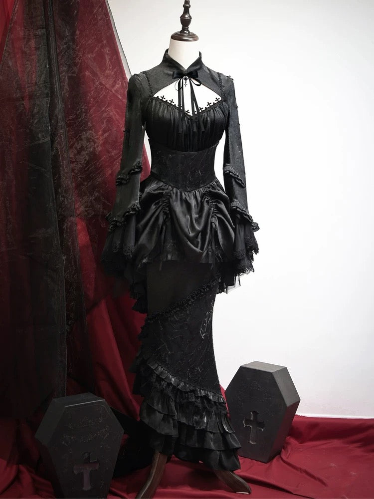 [Pre]Goth Lolita Black Mermaid Fishbone Halloween Cosplay Dark Plus Size Lolita Dress