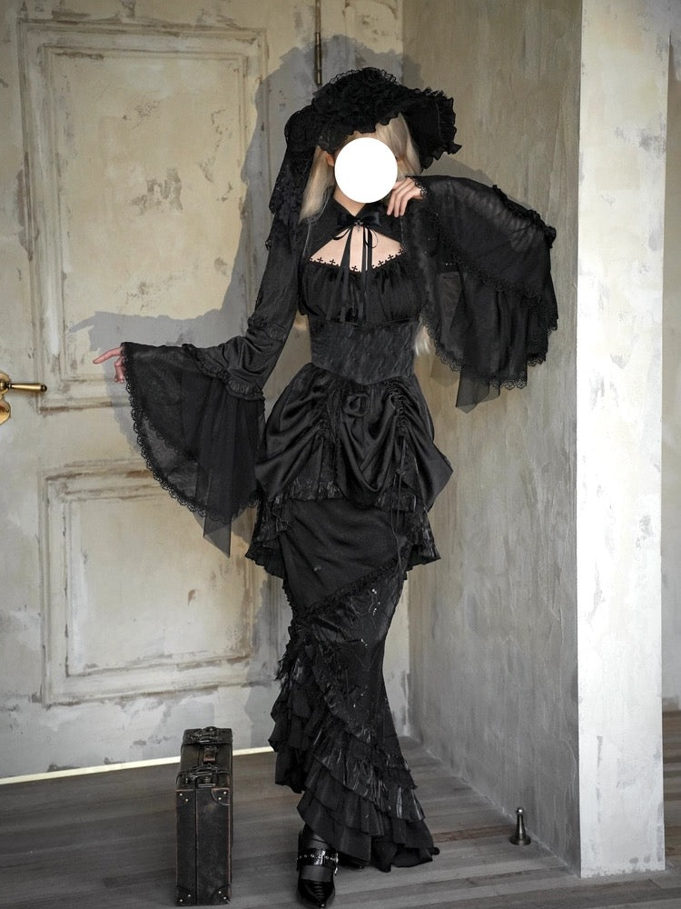 [Pre]Goth Lolita Black Mermaid Fishbone Halloween Cosplay Dark Plus Size Lolita Dress