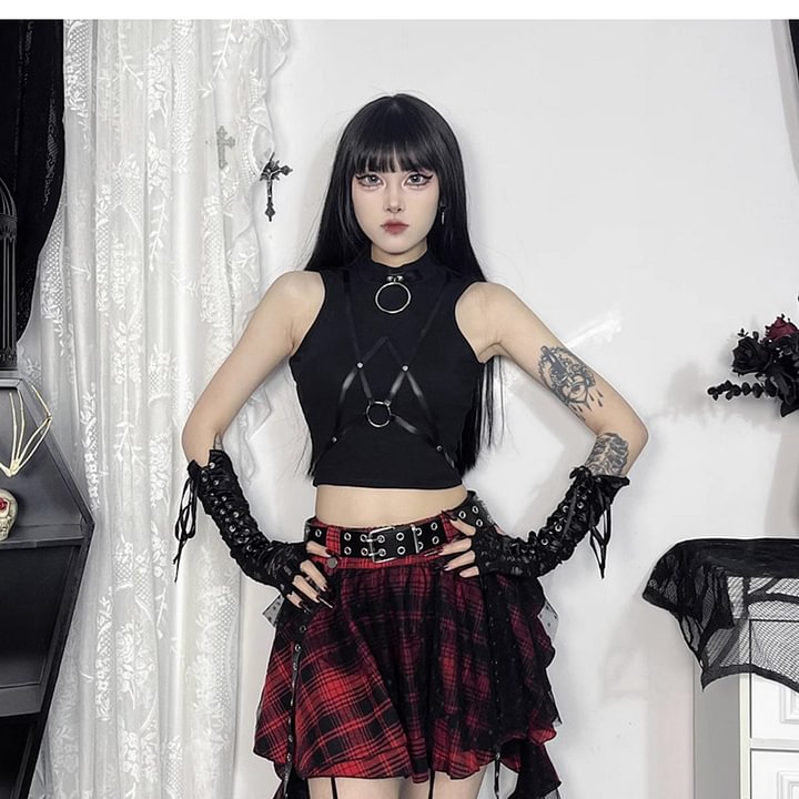 Goth Lolita Dress Leather Black Sleeveless Punk Cropped Blouse