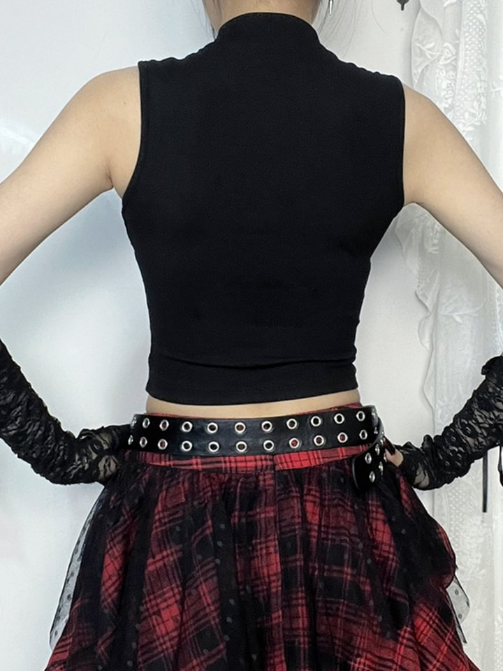 Goth Lolita Dress Leather Black Sleeveless Punk Cropped Blouse