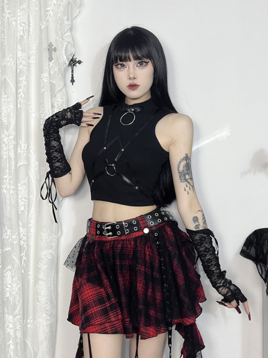 Goth Lolita Dress Leather Black Sleeveless Punk Cropped Blouse