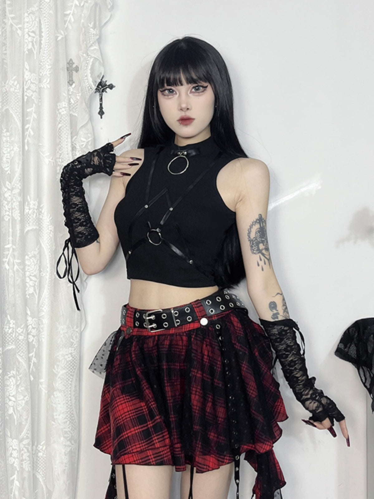 Goth Lolita Dress Leather Black Sleeveless Punk Cropped Blouse