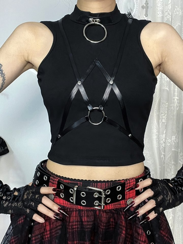 Goth Lolita Dress Leather Black Sleeveless Punk Cropped Blouse