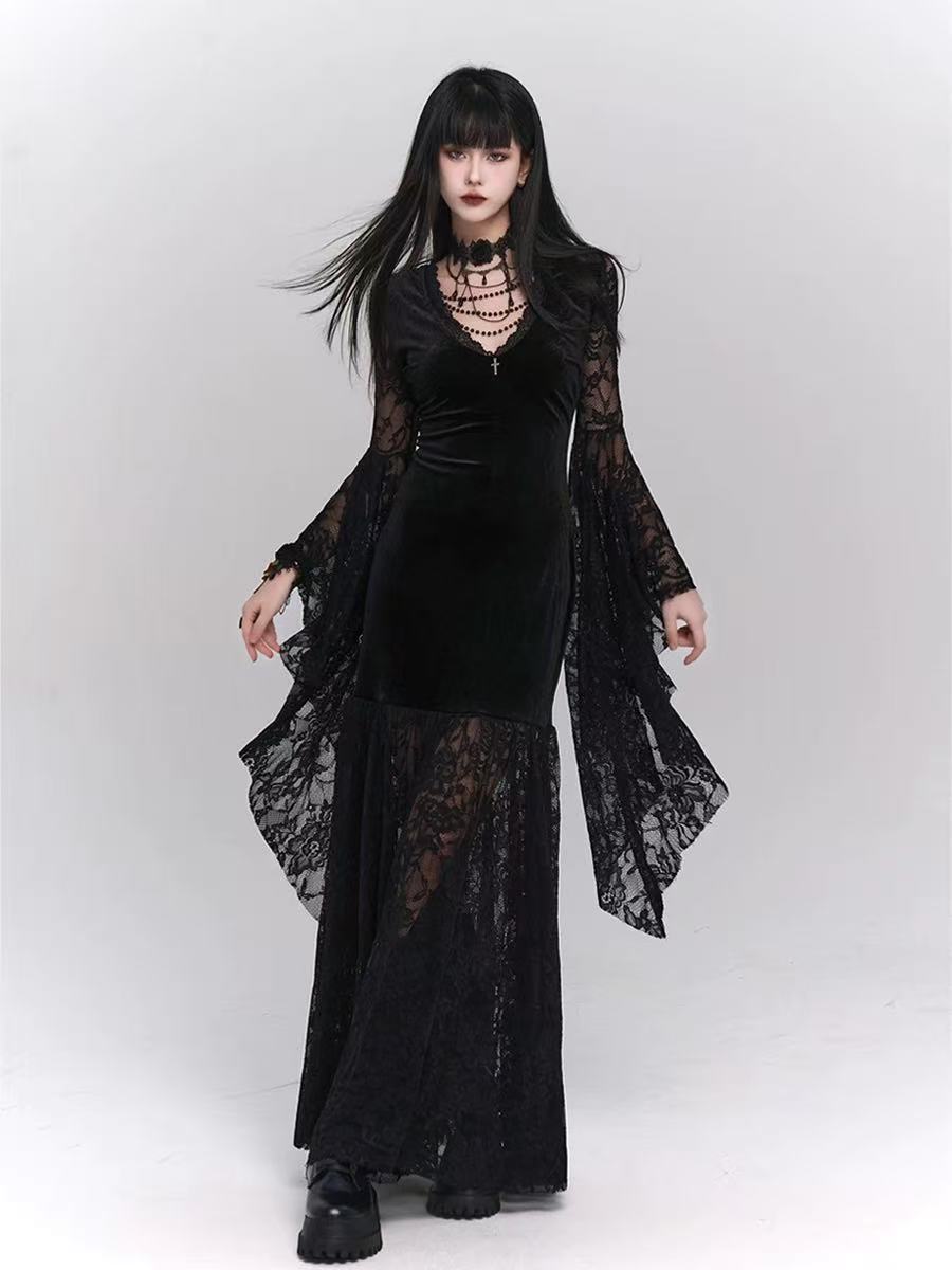Goth Lolita Long Dress Black Medieval Ghost Dark Subculture Evening Lolita Dress