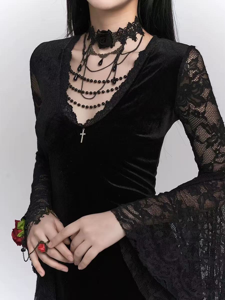 Goth Lolita Long Dress Black Medieval Ghost Dark Subculture Evening Lolita Dress