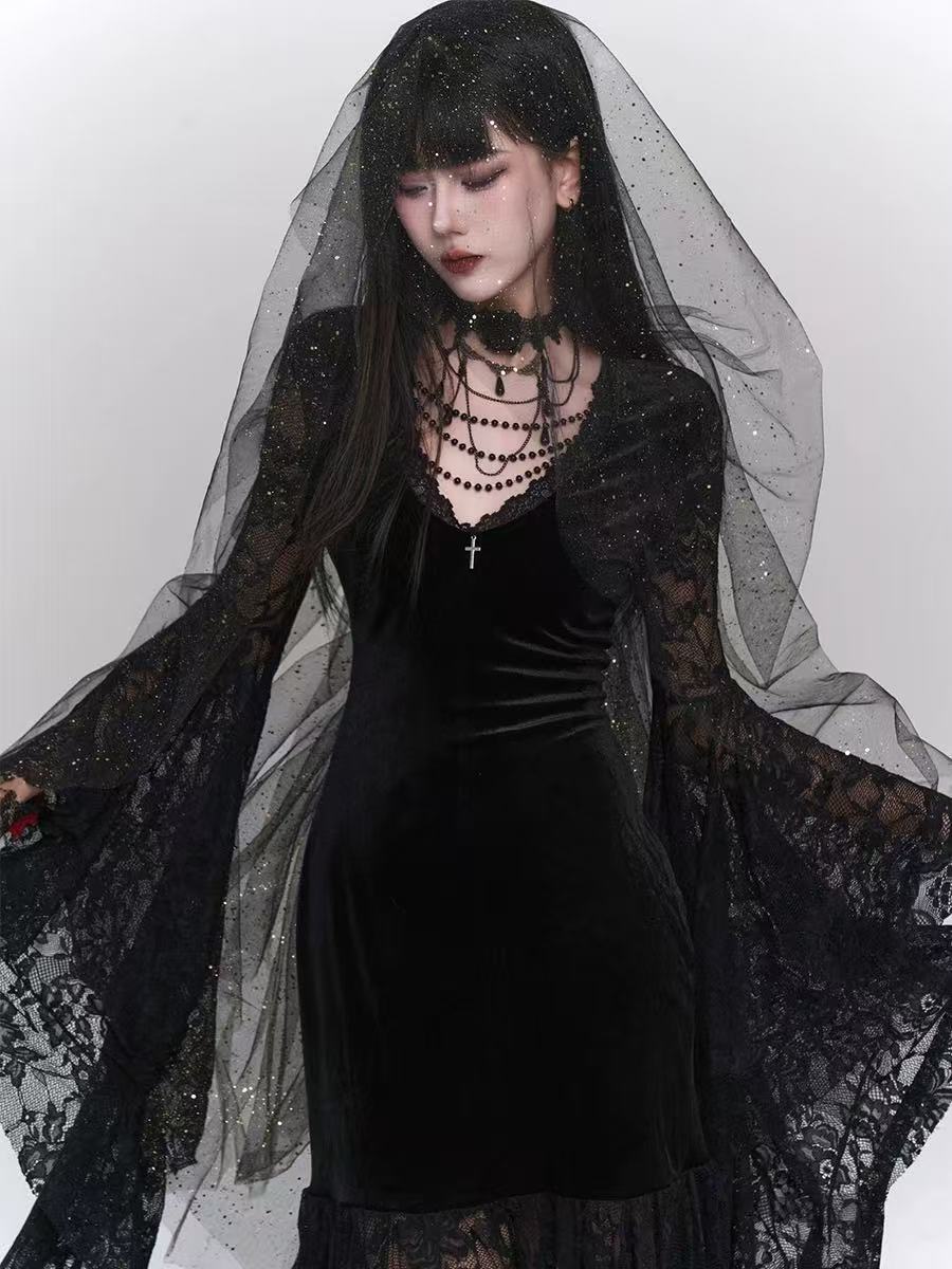 Goth Lolita Long Dress Black Medieval Ghost Dark Subculture Evening Lolita Dress