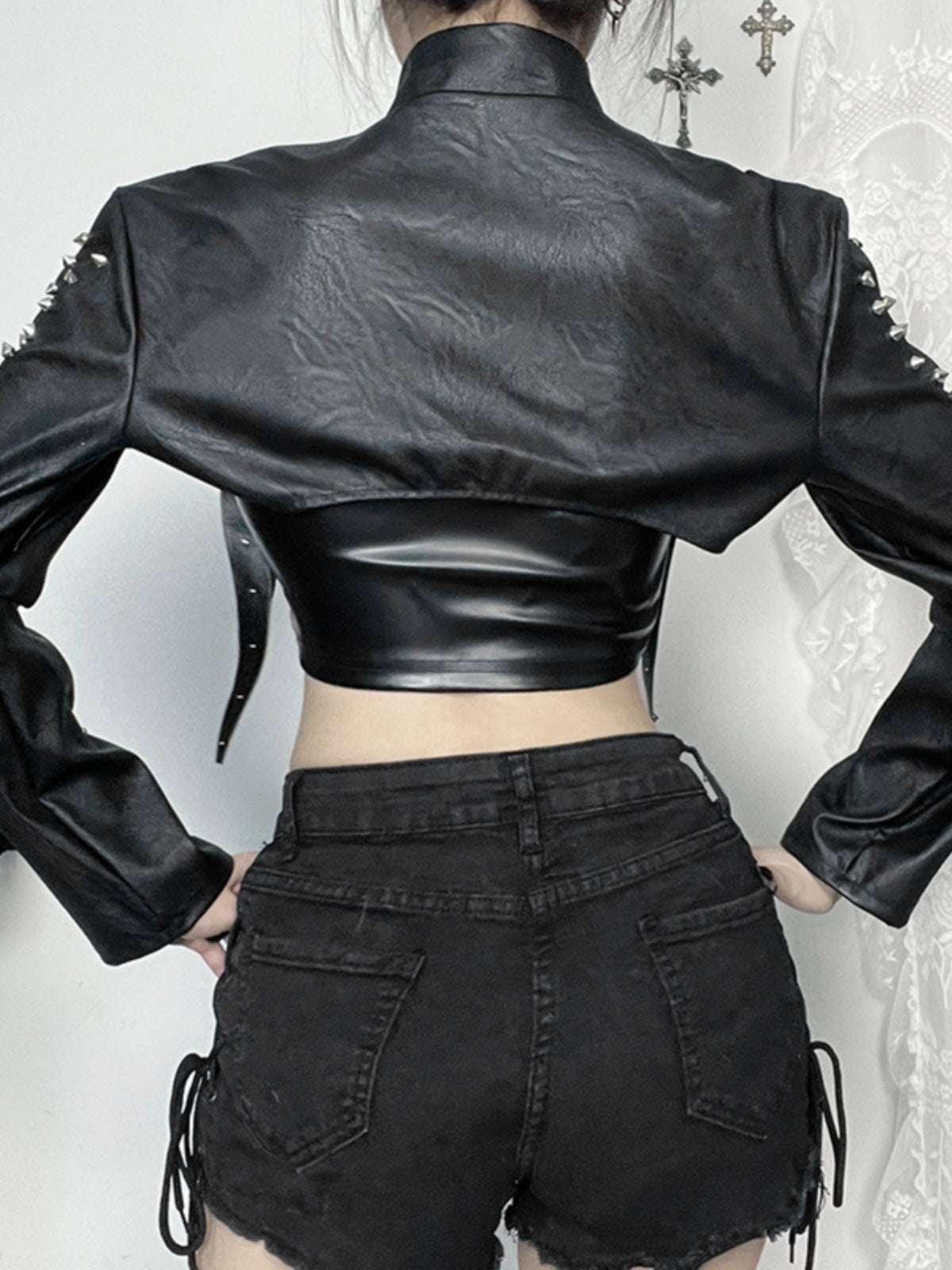 Goth Lolita Punk Black Rock Jacket Hollow Blouse Lolita Dress