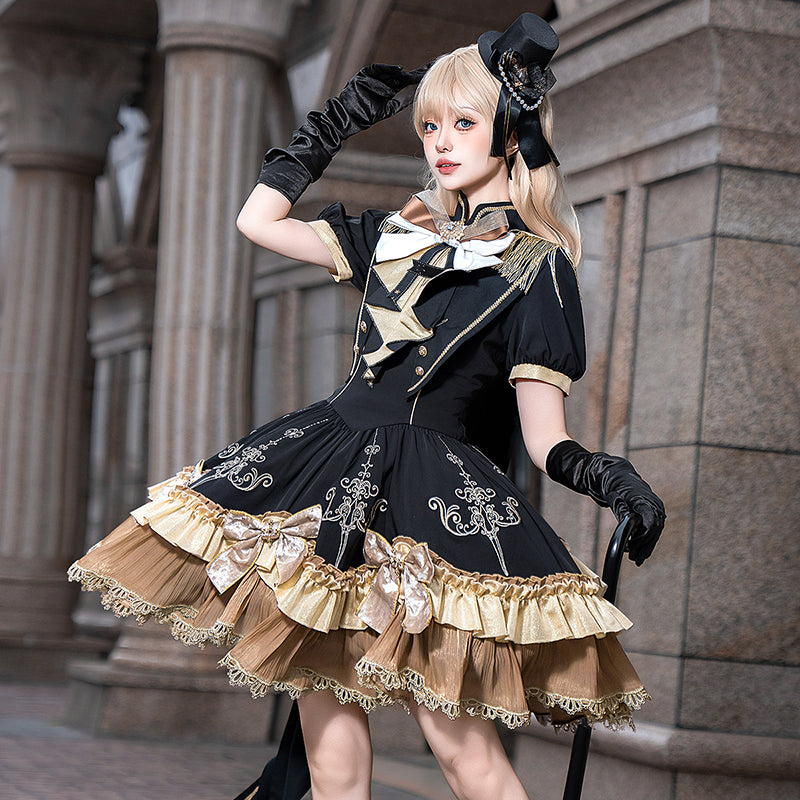Goth Prom Dress Goth Lolita Gold Accent Steampunk Lolita Outfit Dress Cape Cloak Shawl