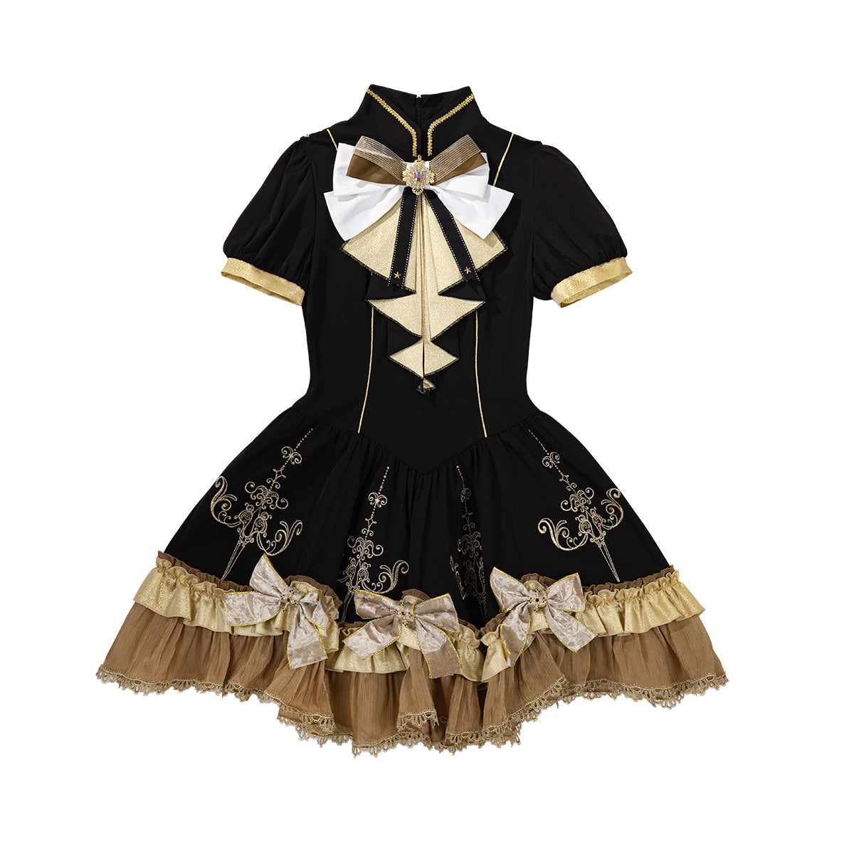 Goth Prom Dress Goth Lolita Gold Accent Steampunk Lolita Outfit Dress Cape Cloak Shawl