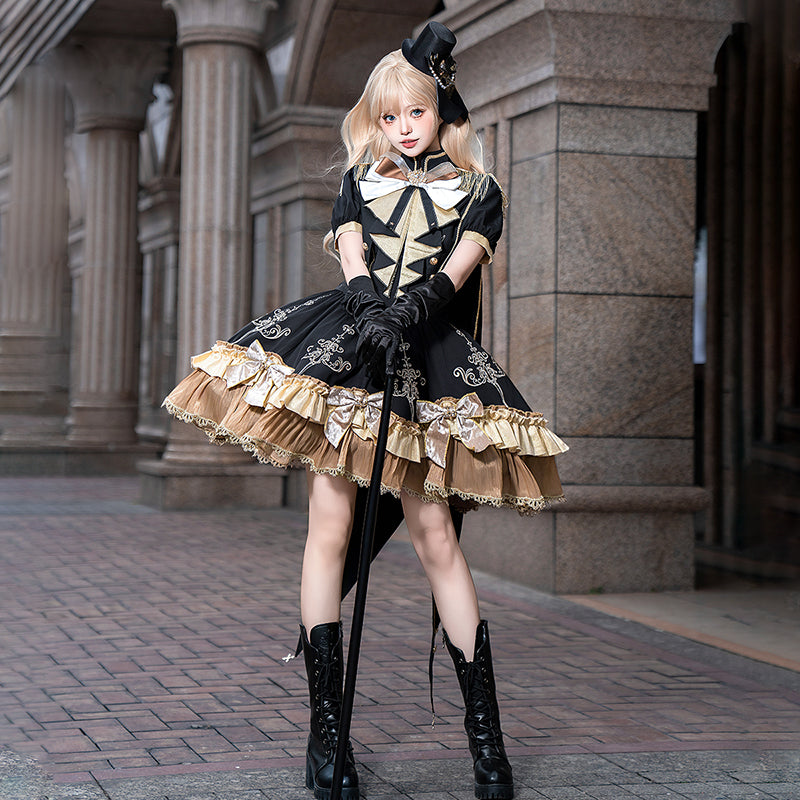 Goth Prom Dress Goth Lolita Gold Accent Steampunk Lolita Outfit Dress Cape Cloak Shawl