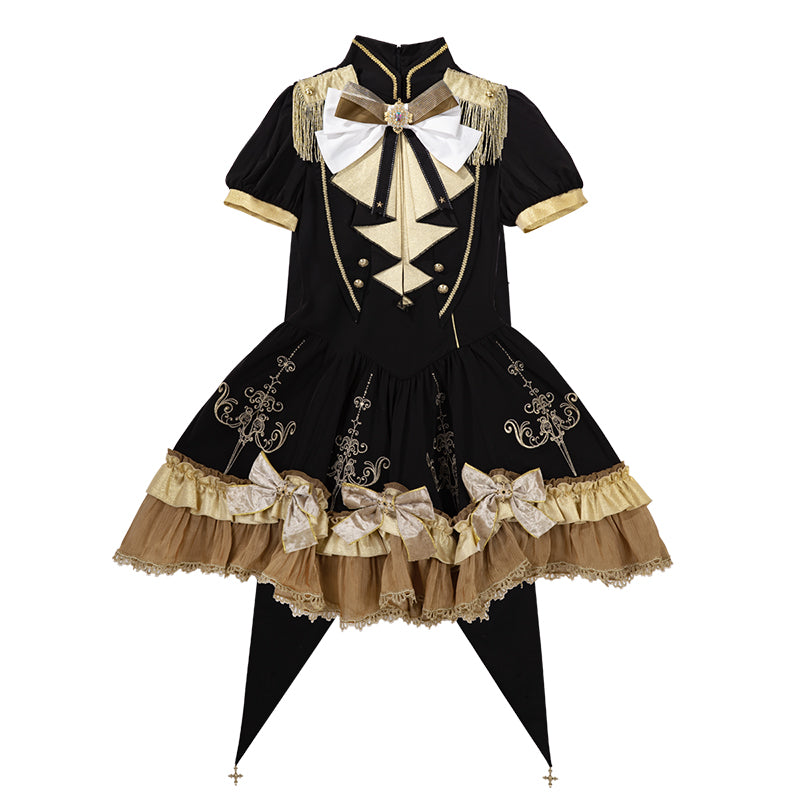 Goth Prom Dress Goth Lolita Gold Accent Steampunk Lolita Outfit Dress Cape Cloak Shawl