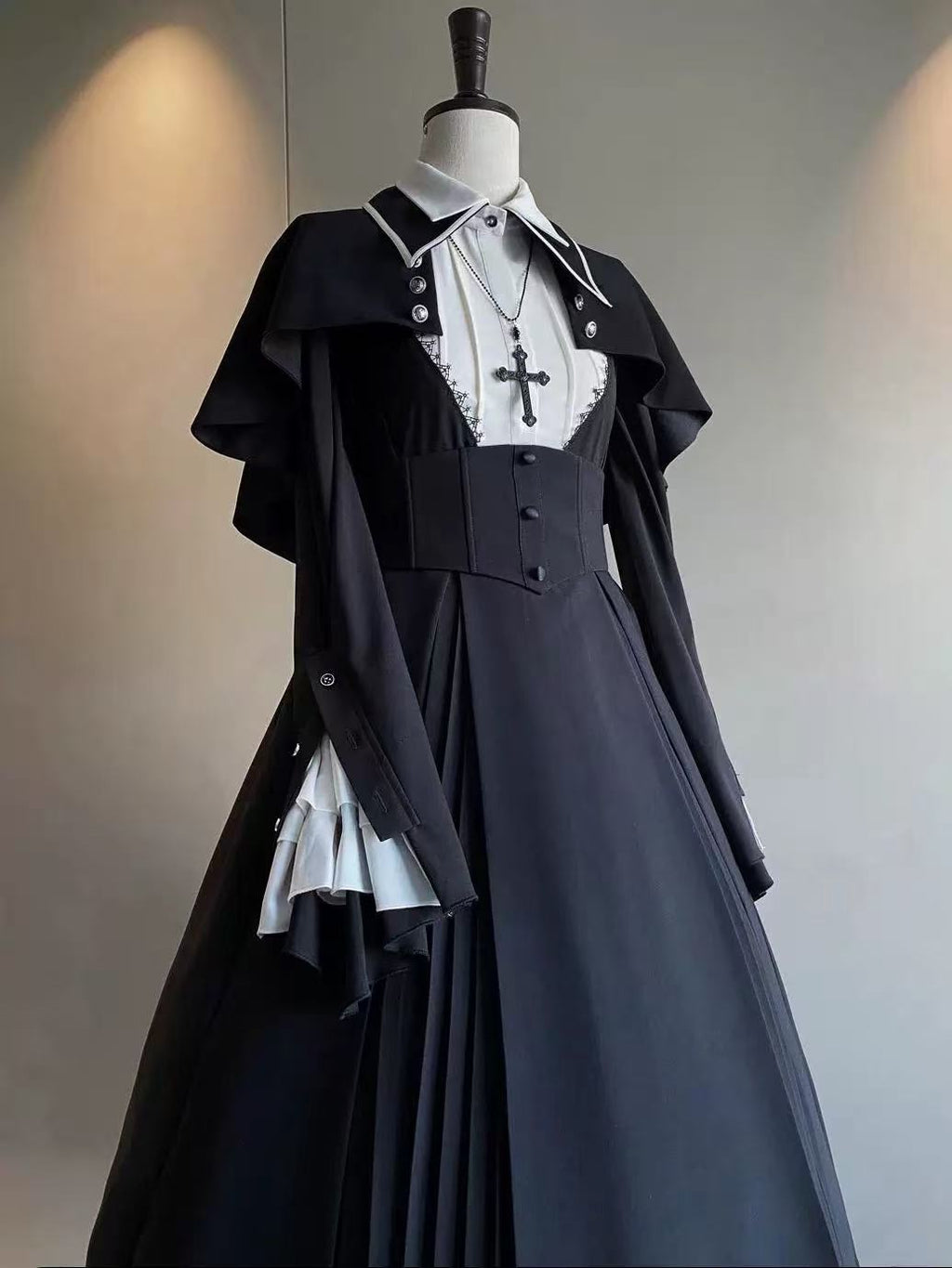 [Pre]Gothic Black Nun Cross Cosplay Dark Autumn Winter Plus Size OP Lolita Dress