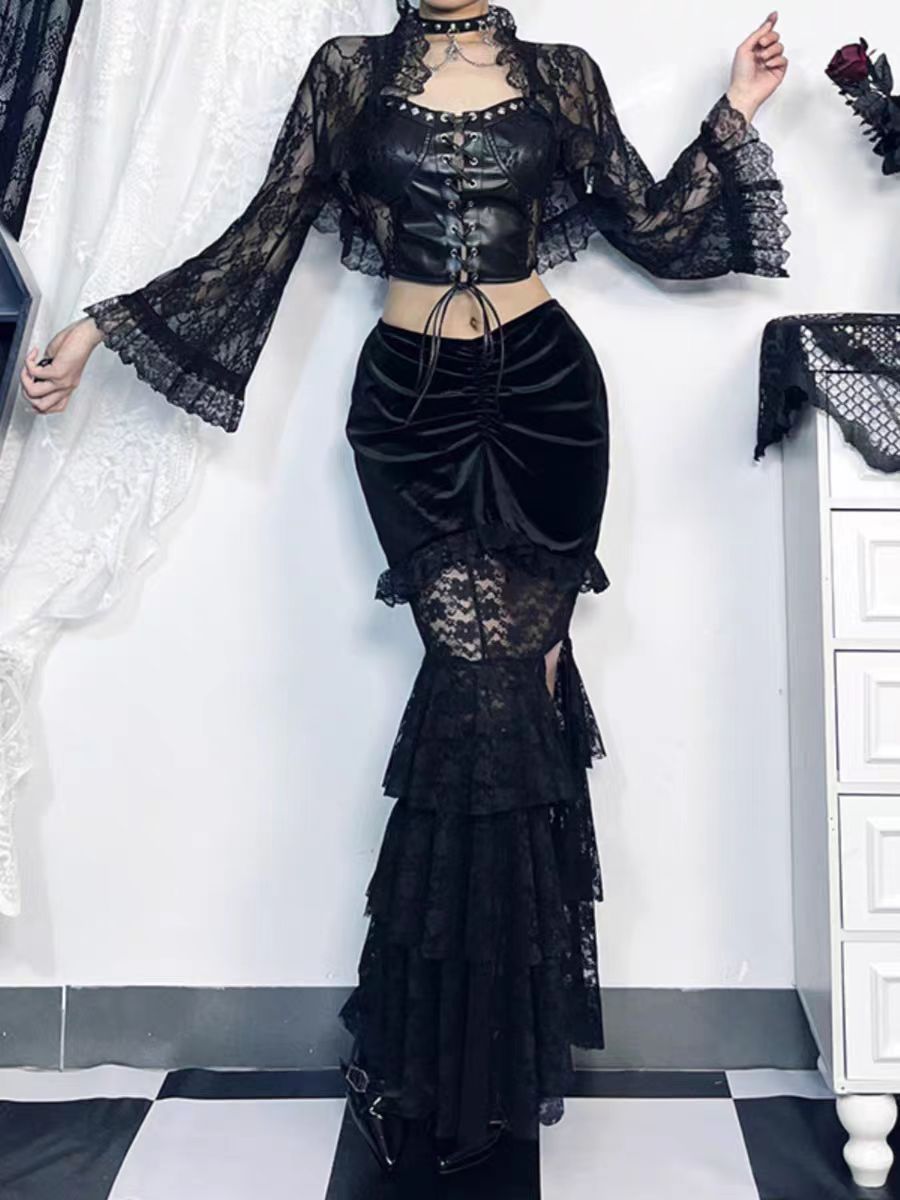 Gothic Inner Suit Black Pants Skirt Shorts Black Top Blouse