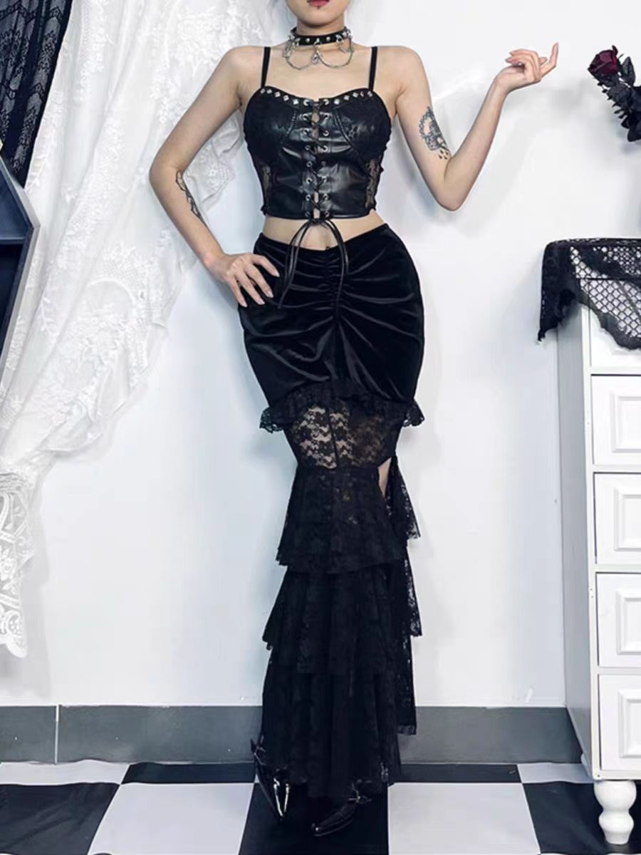 Gothic Inner Suit Black Pants Skirt Shorts Black Top Blouse
