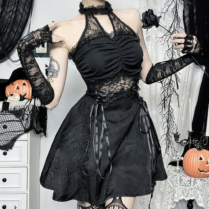 Gothic Lolita Black Dress Stitching Skirt Lolita Dress