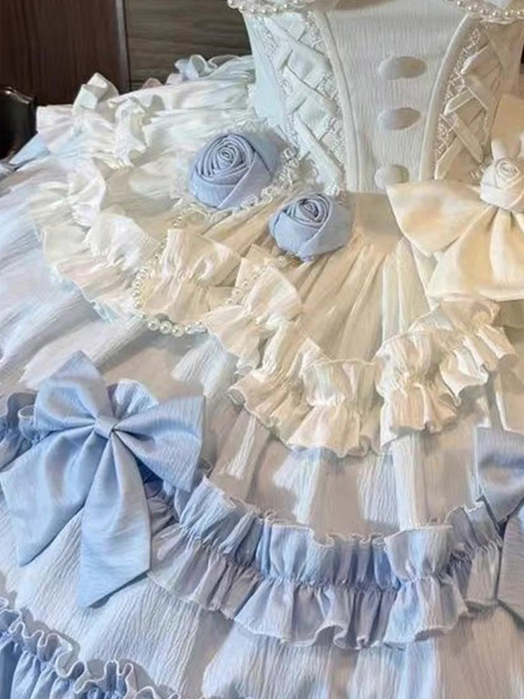 Gradual Change Hime Lolita Blue Tea Party Fashion Lavender Bow Ruffled Dress