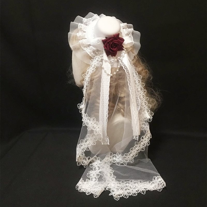 Handmade Lolita Gorgeous Tea Party Style Elegant Hat Wedding Lolita Accessories Classic Hat with Veil Headwear and Accessories