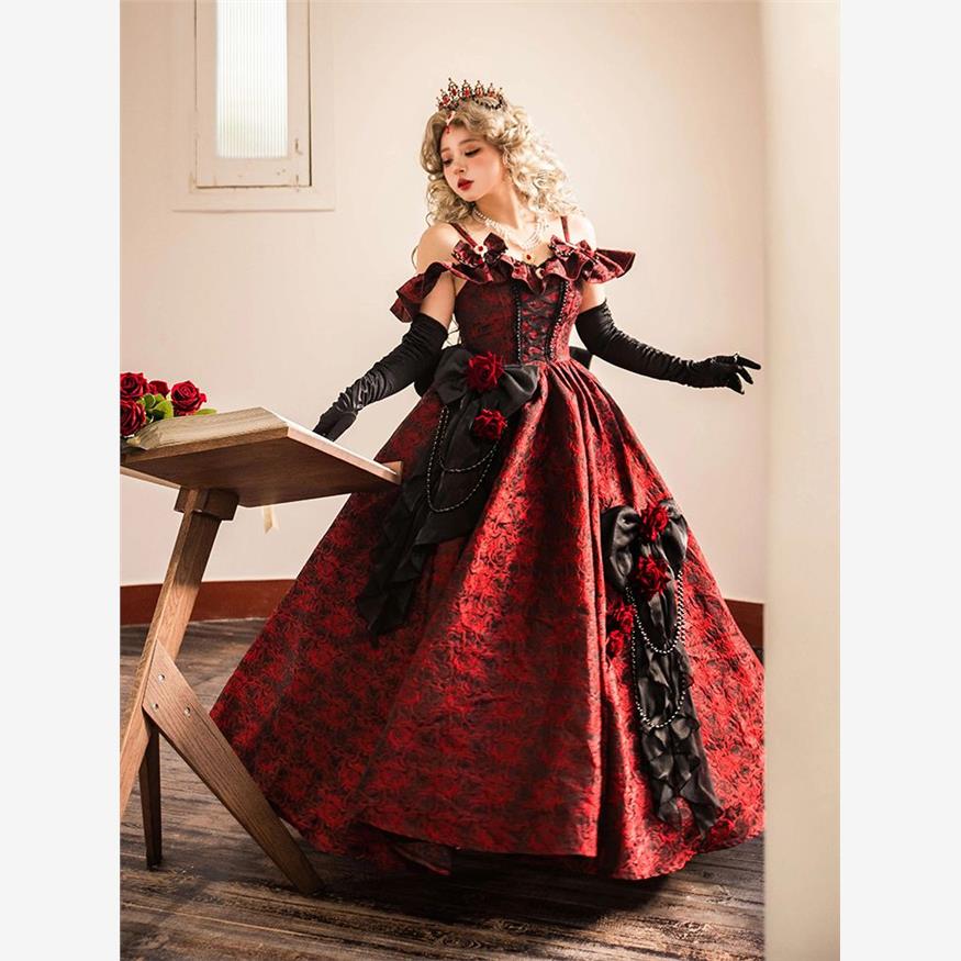 Hime Lolita Black and Red Lolita Flower Prom JSK Dress Gorgeous Birthday Adult Dress Lolita Elegant Princess One Piece Dress