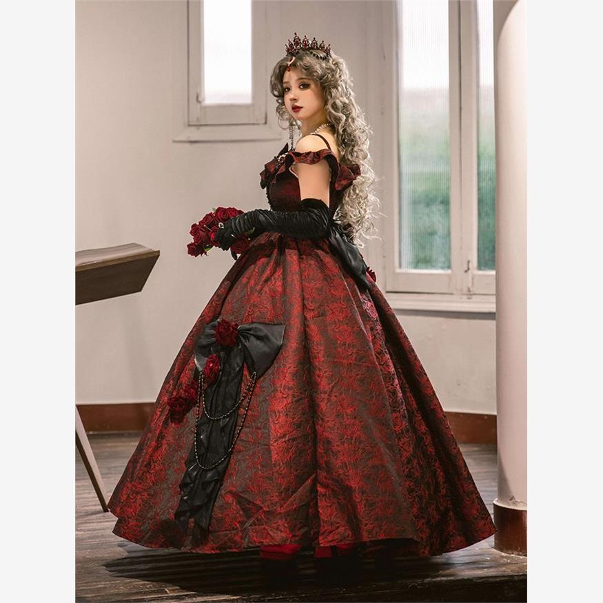Hime Lolita Black and Red Lolita Flower Prom JSK Dress Gorgeous Birthday Adult Dress Lolita Elegant Princess One Piece Dress