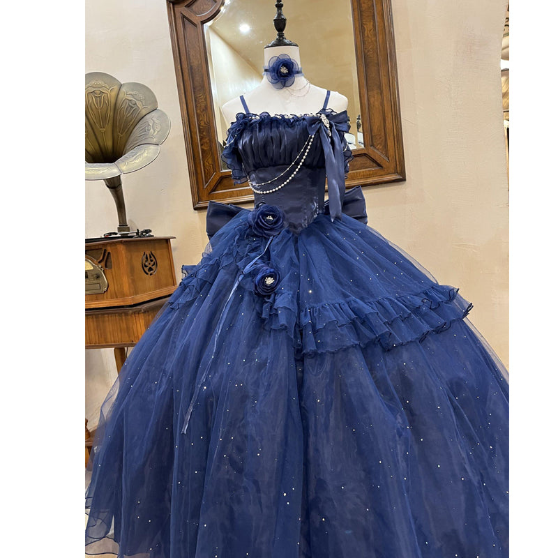 Hime Lolita Blue Gradient Ball Gown Lolita Dress with Organza Layers