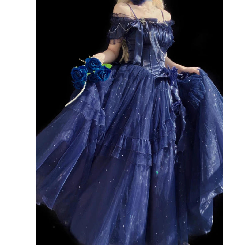 Hime Lolita Blue Gradient Ball Gown Lolita Dress with Organza Layers