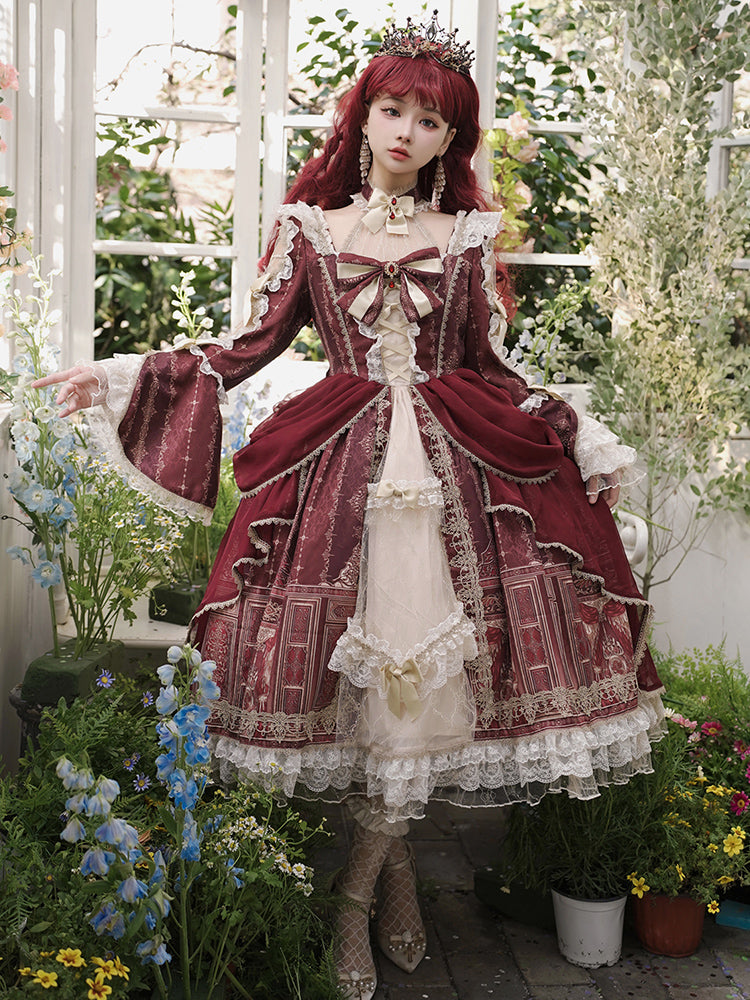 Hime Lolita Palace Heavy Industry Flower Gorgeous Classical Daily French Lolita Dress Lolita Voyage One Piece Dress
