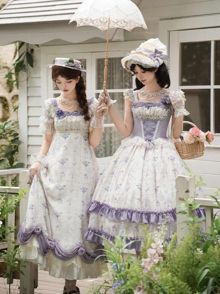 Hime Lolita Tea Party Fashion Classic Lilac Purple Accented Floral Lolita Dress