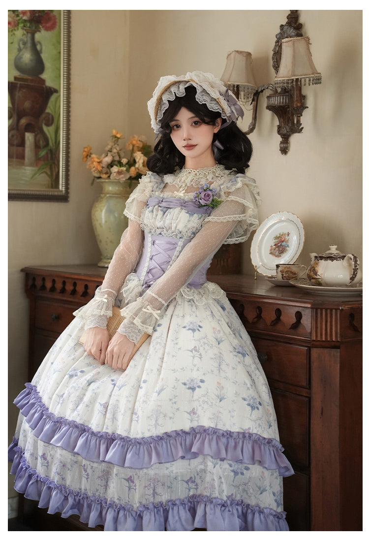 Hime Lolita Tea Party Fashion Classic Lilac Purple Accented Floral Lolita Dress