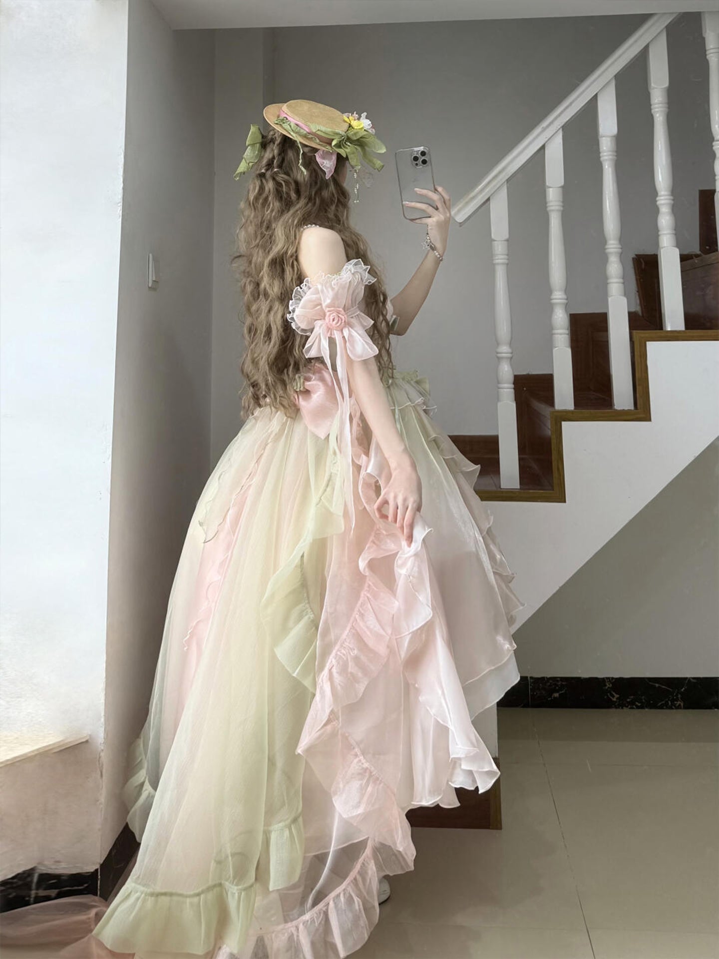 Hime Lolita Tea Party Fashion Whimsical Green Pastel Off Shoulder Dress