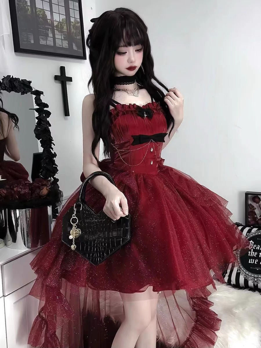 Hime Lolita Starry Night Princess Red Slip Party JSK Bridal Ball Gown Prom Dresses Birthday Party