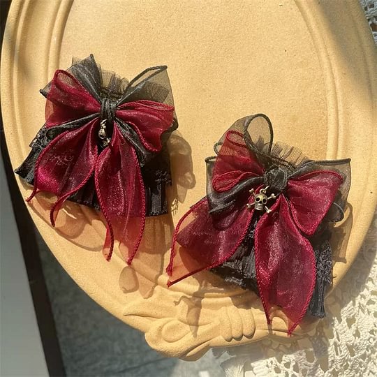 Lolita Accessories Burgundy Rose Black Hat Lace Gothic Dark Accessories Small Objects Hand Sleeves Hairpins Headwear and Accessories