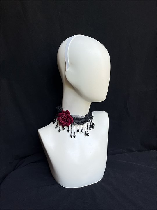 Lolita Accessories Burgundy Rose Black Hat Lace Gothic Dark Accessories Small Objects Hand Sleeves Hairpins Headwear and Accessories