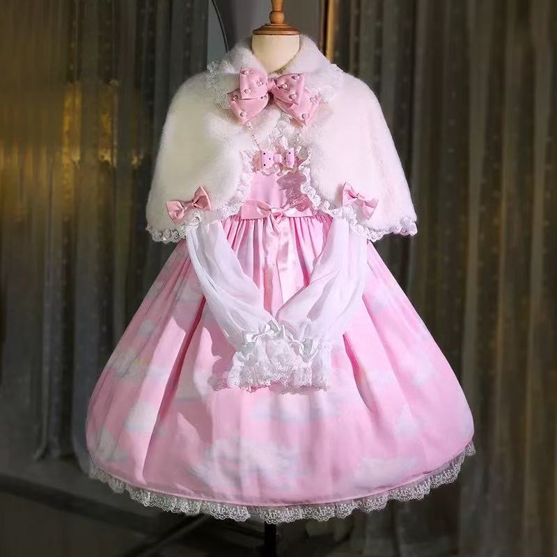 Lolita Coat Cape Rabbit Ear Pink Bow Chest Daily Autumn Winter Outfit
