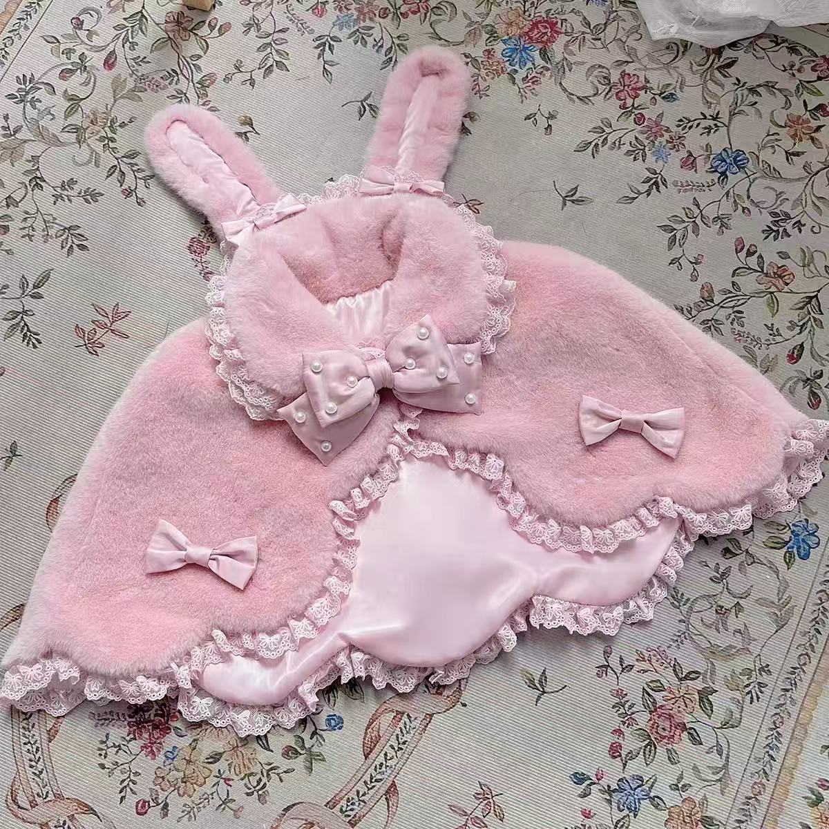 Lolita Coat Cape Rabbit Ear Pink Bow Chest Daily Autumn Winter Outfit
