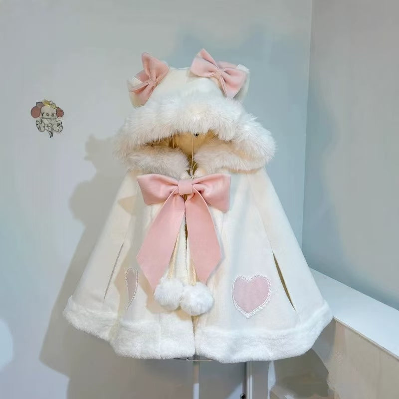 [Pre]Lolita Coat Cape White Cute Strap Shoulder Winter Daily Outfit