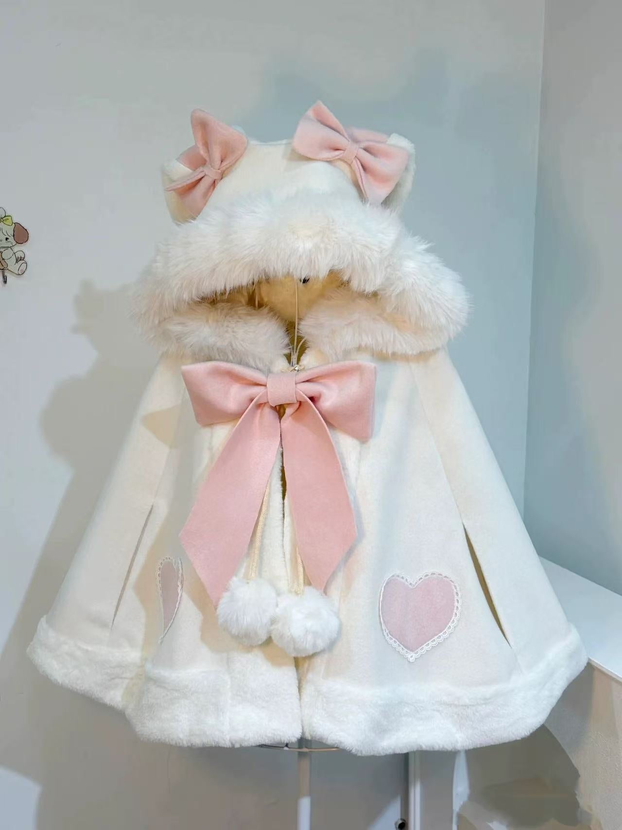 [Pre]Lolita Coat Cape White Cute Strap Shoulder Winter Daily Outfit