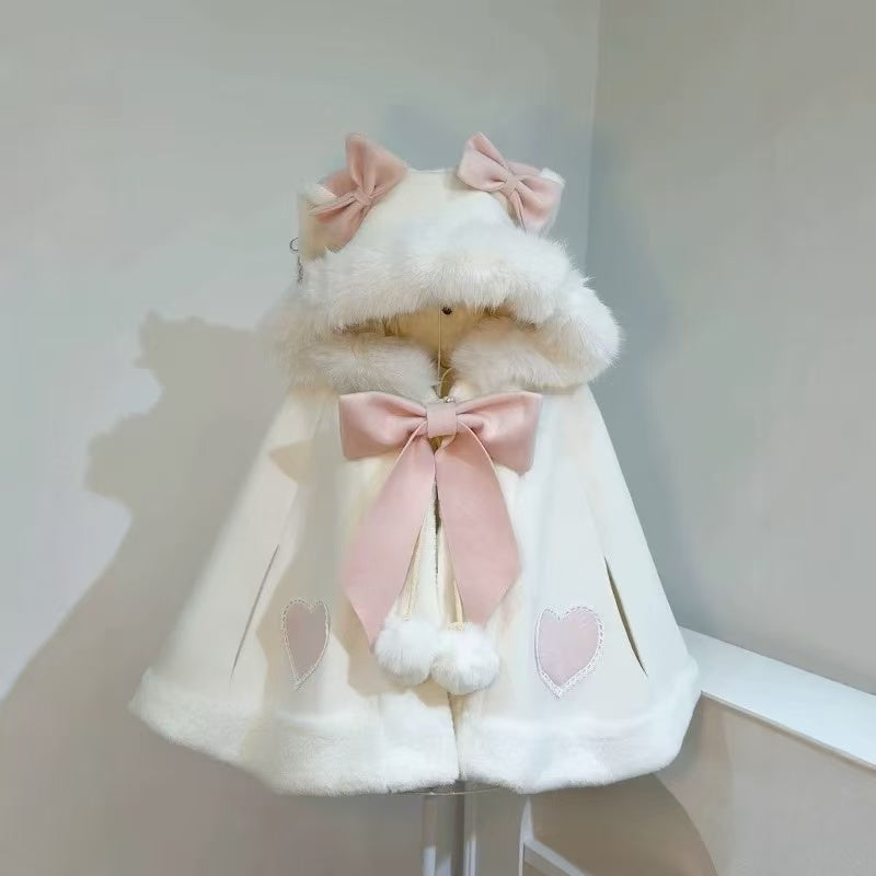 [Pre]Lolita Coat Cape White Cute Strap Shoulder Winter Daily Outfit