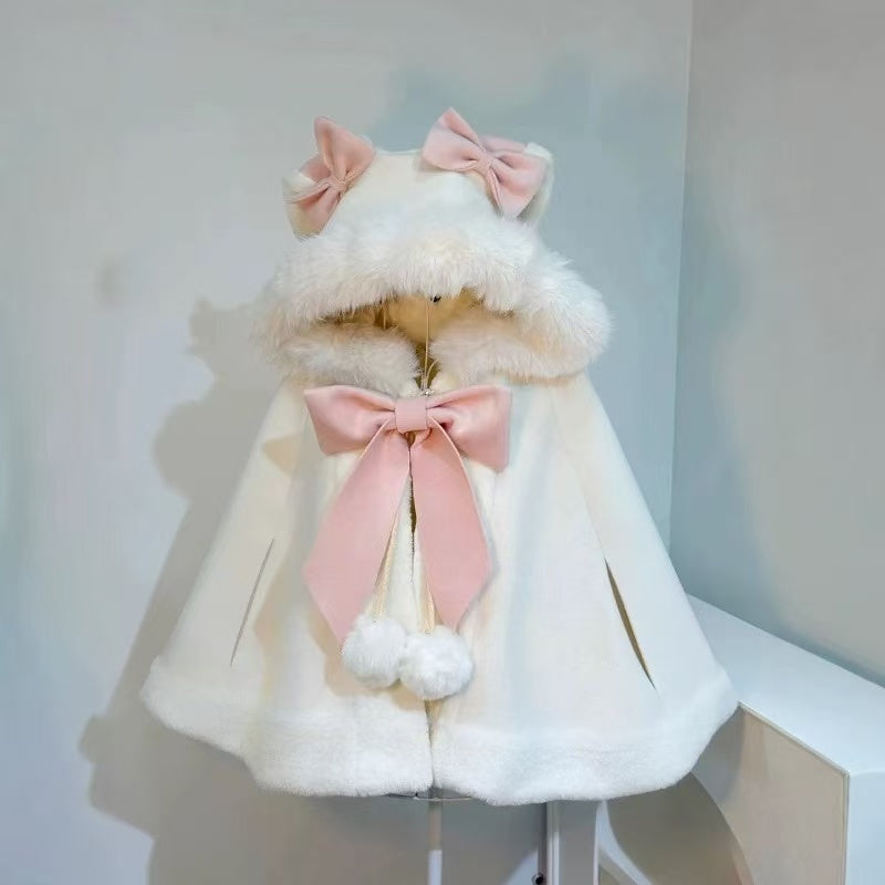 [Pre]Lolita Coat Cape White Cute Strap Shoulder Winter Daily Outfit