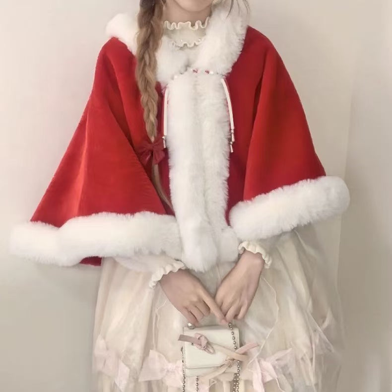 Lolita Coat Cape Plush Short Cloak Christmas Sweet Warm Winter Outfit
