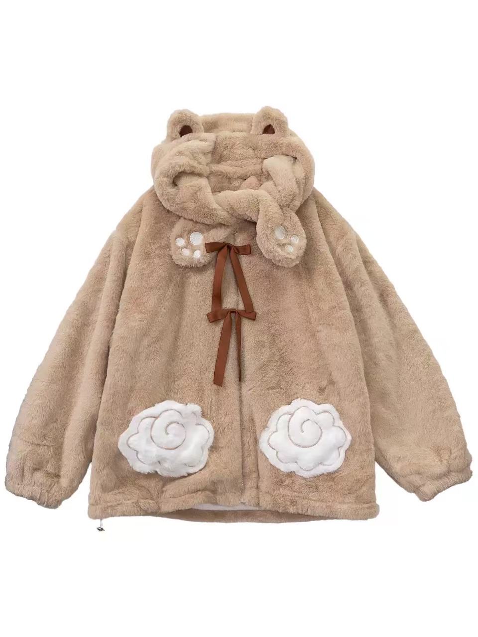 Lolita Coat Overcoat Brown Plush Bear Paw Cuffs Winter Daily Outfit