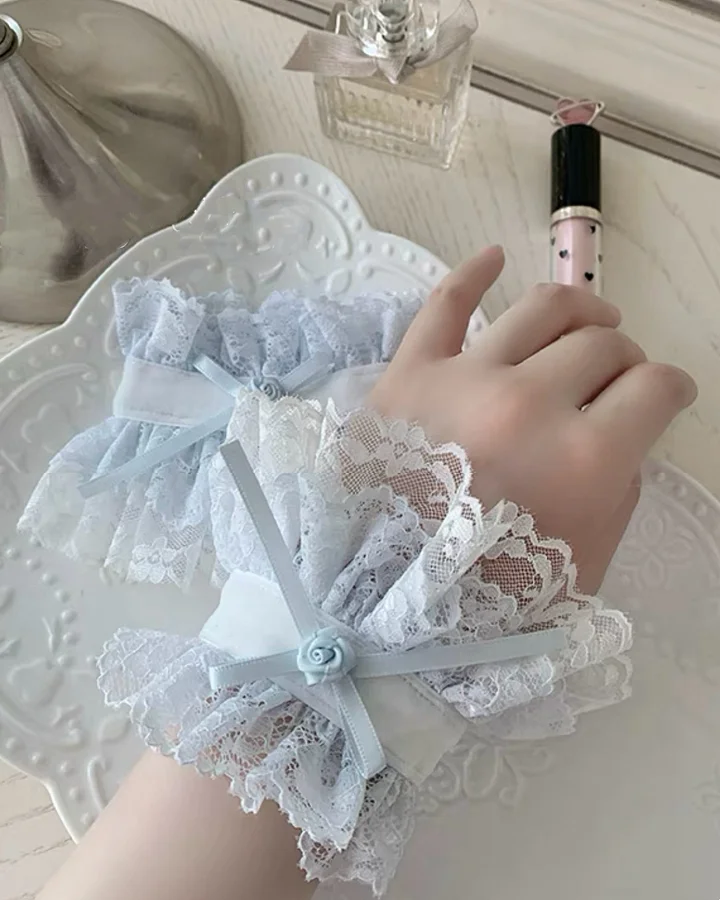 Lolita Hand Accessories Pink Sweet Lace Ruffles Hand Sleeves Oversleeves
